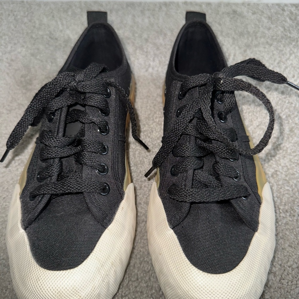 Zara Black Canvas Platform Sneakers 7 - Picture 2 of 9